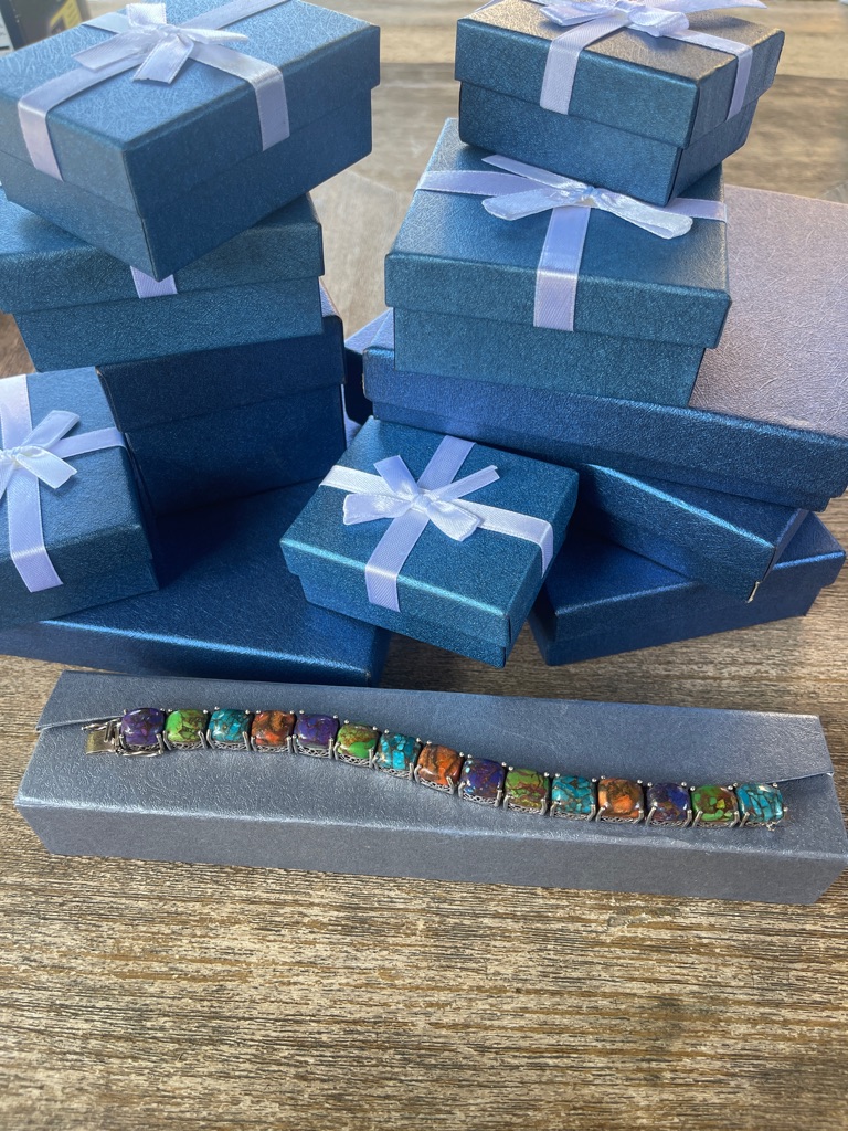 Rare Multi-Stone Southwestern Colorful Women's Bracelet Set In 925 Silver